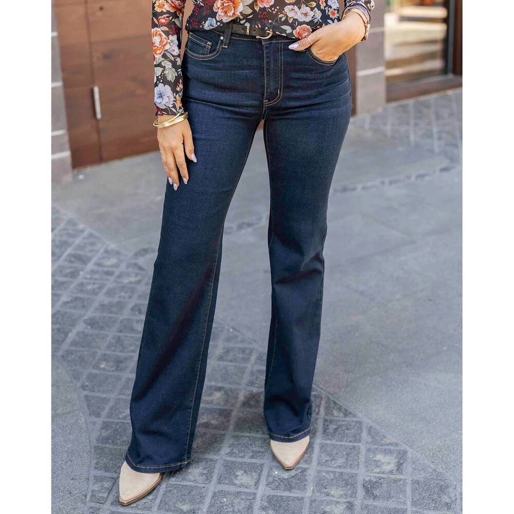 NEW GRACE AND LACE denim flare jeans in dark-wash